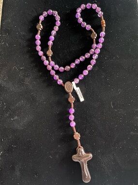 Handcrafted Madonna of the Streets Amethyst & Dark Wood Paracord Rosary